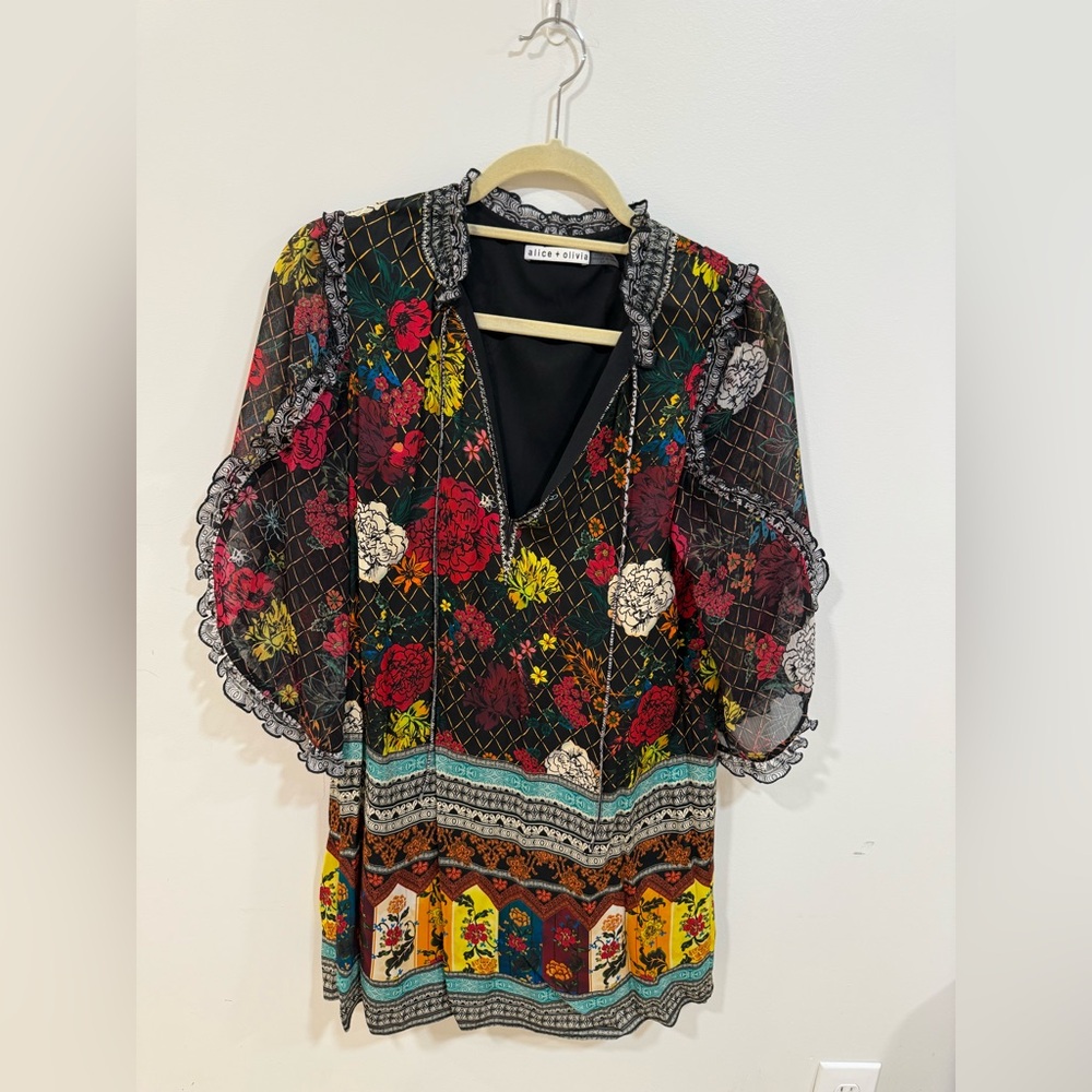 Alice + Olivia Vibrant Floral Patchwork Mini Dress